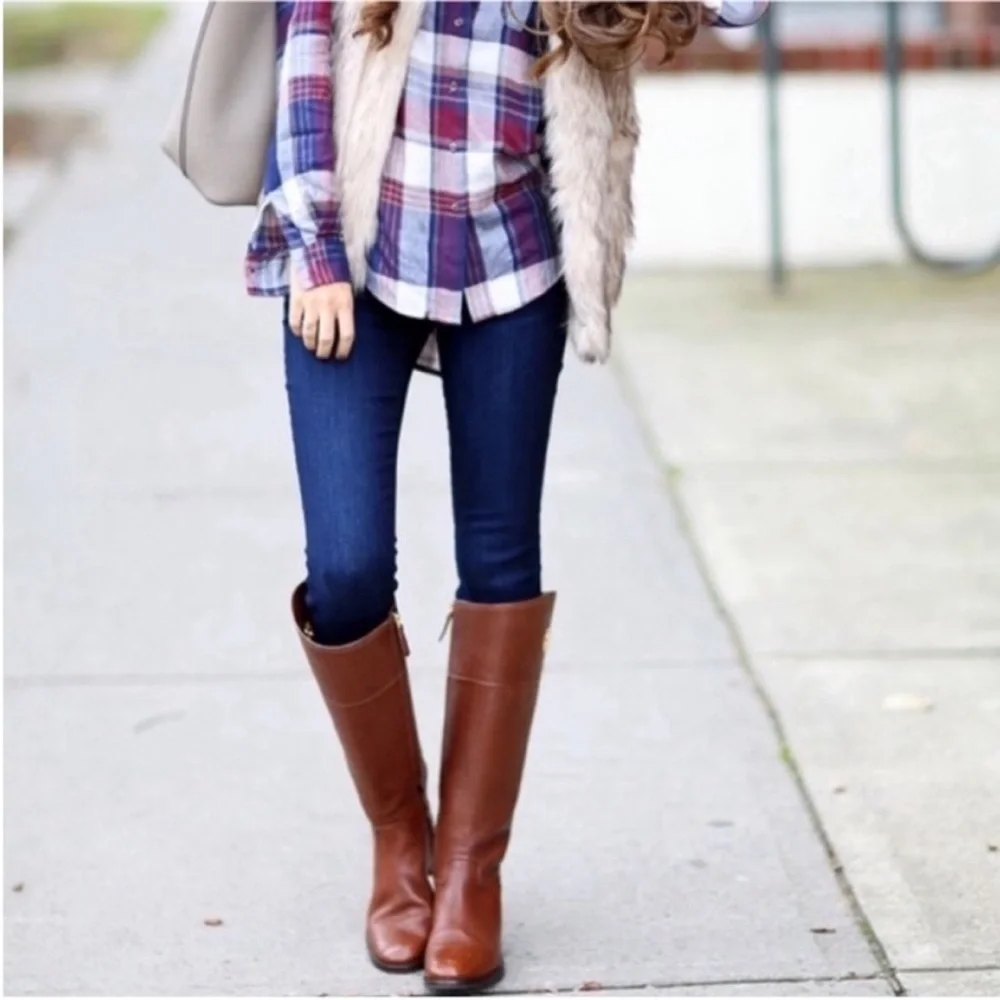 Tory Burch 'Jolie' Riding Knee-High Classic Brown Leather Boots Size 8.5